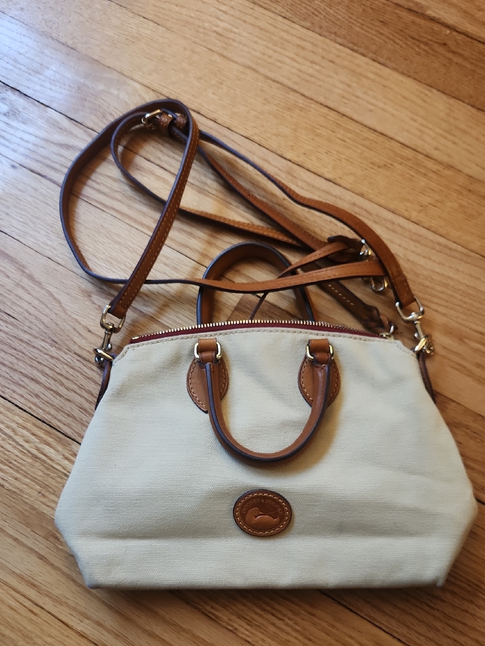 Dooney And BOURKE CReam Canvas Satchel with Brown Leather Trim